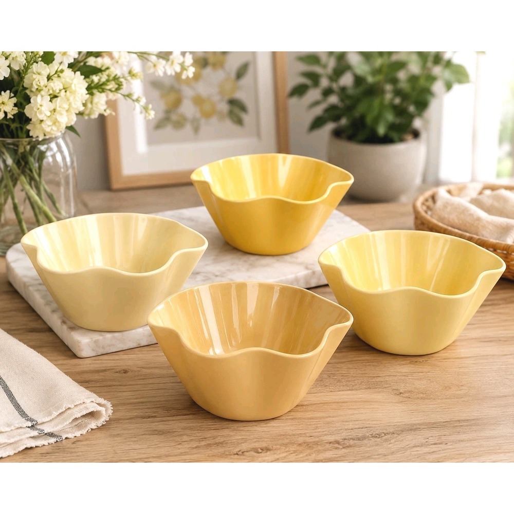 Greg Natale Melamine Floral Yellow Ombre Bowls 6 Inches Set of 4